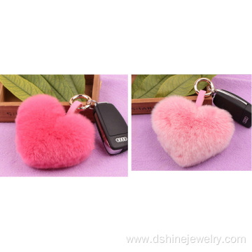 Fur Bag Genuine Rex Rabbit Heart Shape Fur Ball Key Chain